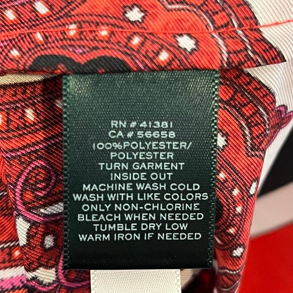 Lauren Ralph Lauren NEW Red Satin Paisley Midi Dress Size 2 Button Neckline - Picture 11 of 12